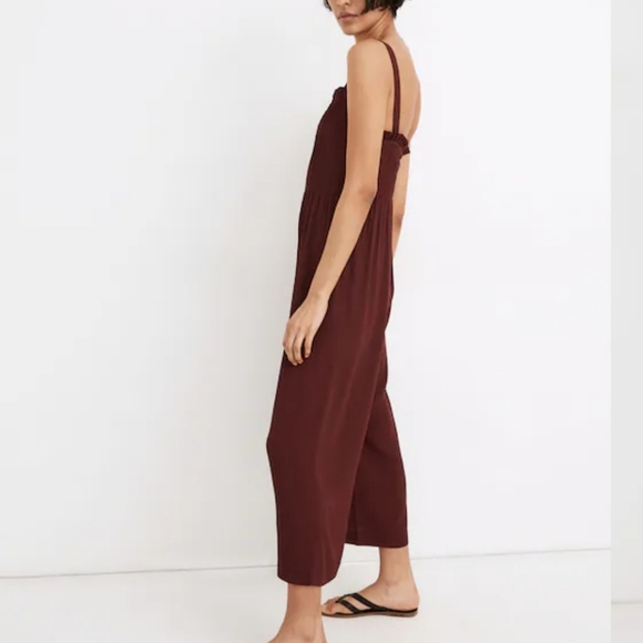 Madewell Pintuck Cami Wide-leg Jumpsuit Size 00 Burgundy Oxblood Wine - Picture 2 of 15